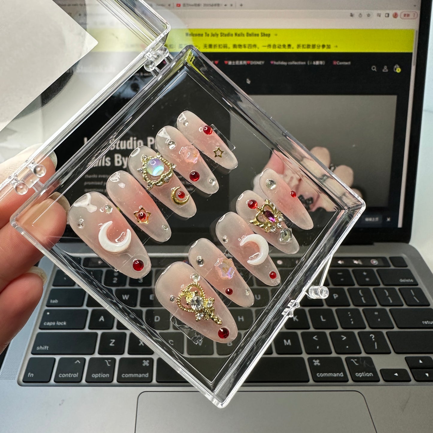 Reusable Sailor Moon long stiletto press on nails水冰月长尖