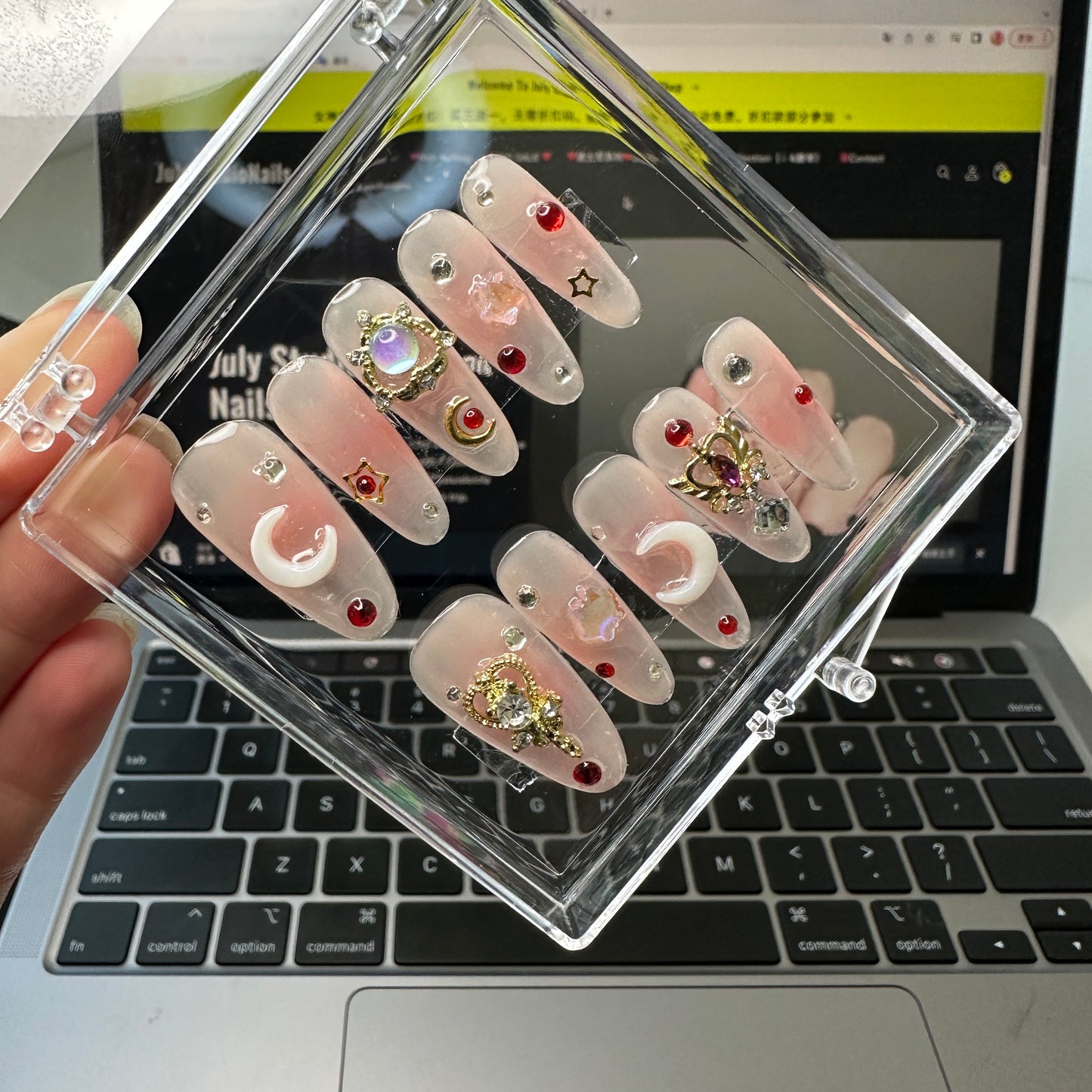 Reusable Sailor Moon long stiletto press on nails水冰月长尖