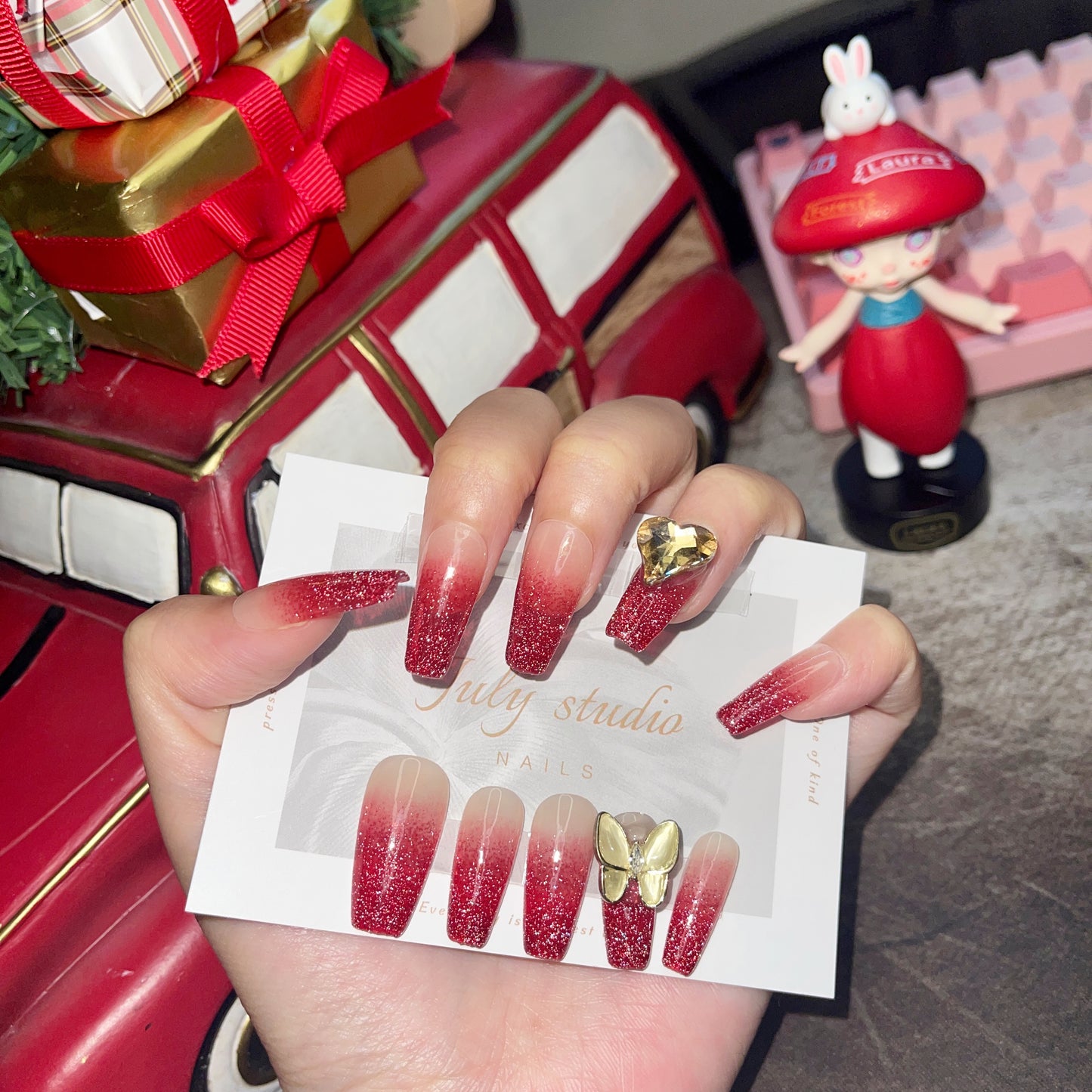 红色细闪中长款