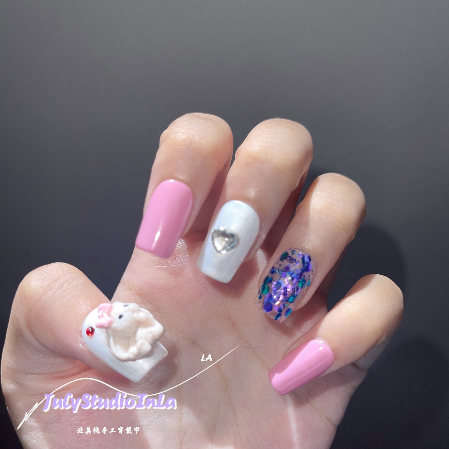 short long square cute bunny press on nails