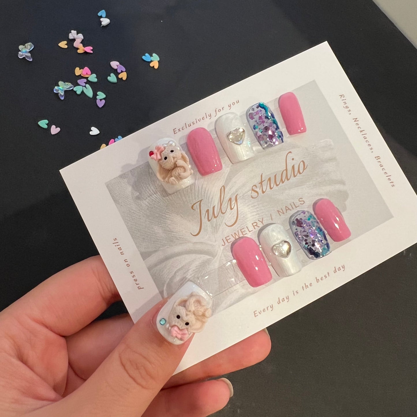 short long square cute bunny press on nails