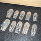 Long French Tip Coffin Almond Fake False Nails Glue On Nails Stick Glossy Abstract Luxury skin colored Rhinestone