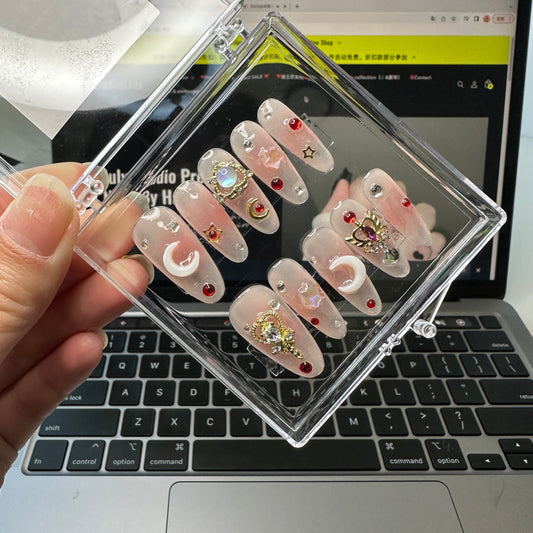 Reusable Sailor Moon long stiletto press on nails水冰月长尖