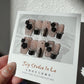 long coffin black french tip with 3D flower