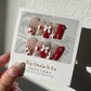 long coffin red bow｜French tips｜ press on nails