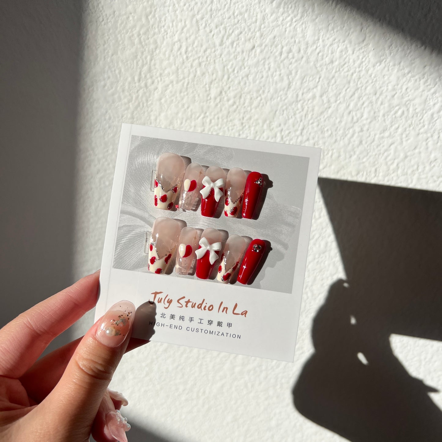 long coffin red bow｜French tips｜ press on nails