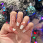 LONG COFFIN| PINK WHITE NAILS|  LOVE HEART WITH BOW