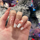 LONG COFFIN| PINK WHITE NAILS|  LOVE HEART WITH BOW